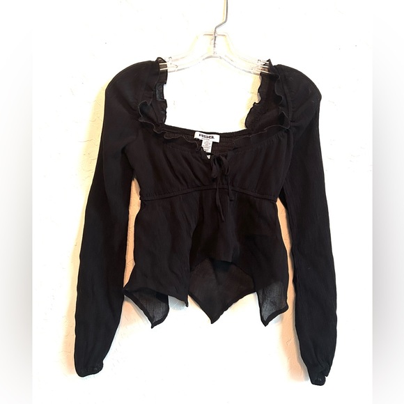 RSQ Tops - RSQ Black Handkerchief cut Tie-Front Peasant Blouse - long sleeved top